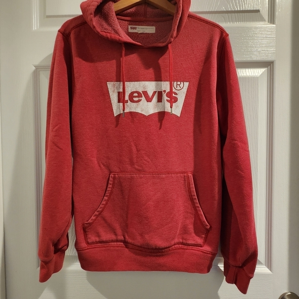 Levi's Hoodie Pullover Small Red 90s Graphic Logo Streetwear Vintage